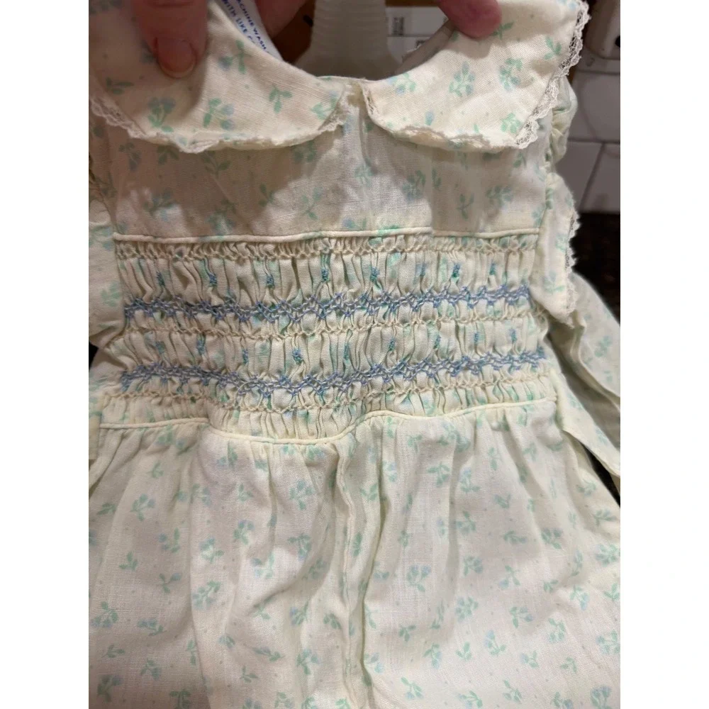 vtg polly‎ flinders one piece jumper smocked flowers girl's 18 mos
